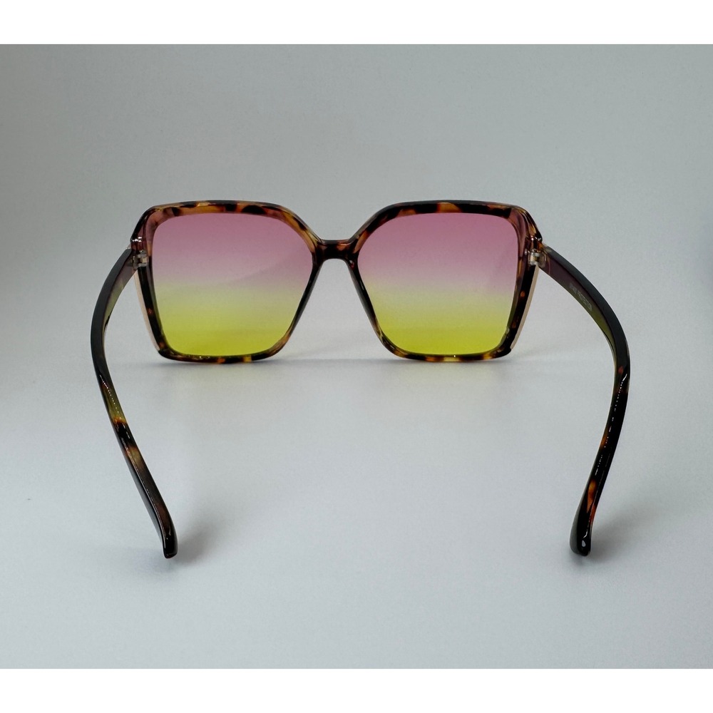Vintage Style Oversized Square Tortoise Sunglasses Pink Yellow Gradient UV400 - Picture 4 of 4